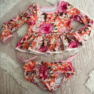 Floral Long Sleeve Kids Swim Set